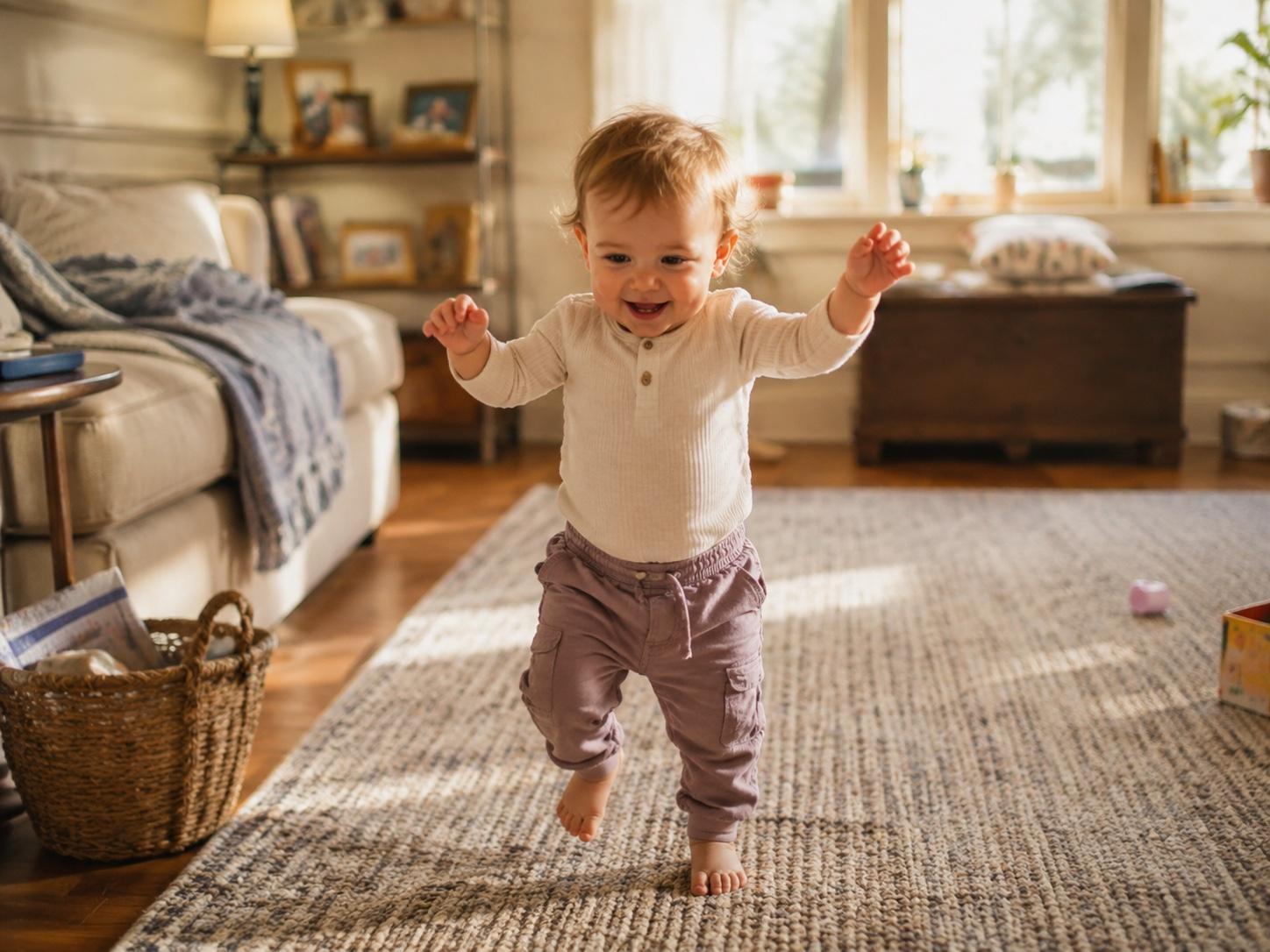 A toddler taking their first steps